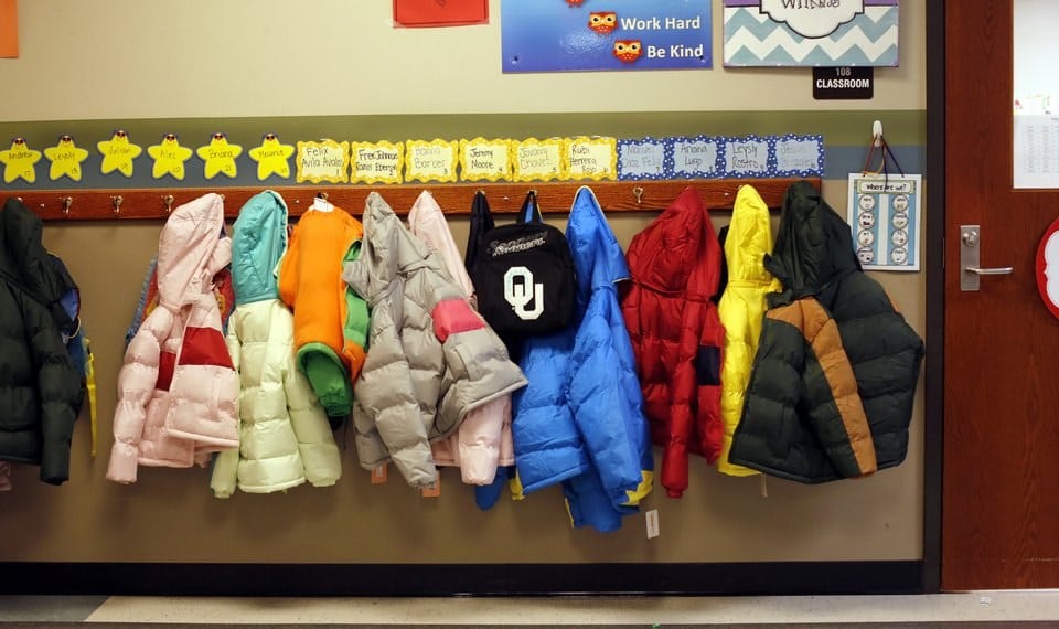 coats hanging in classroom